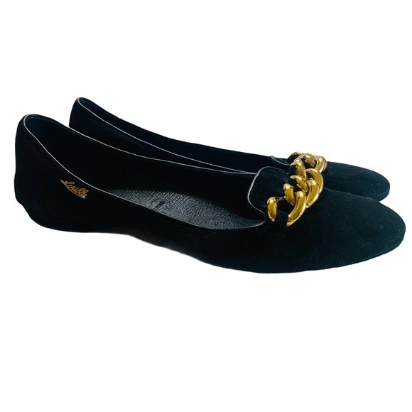 Loriblu Shoes - Loriblu Black Suede Chain Detail Flats 40.5